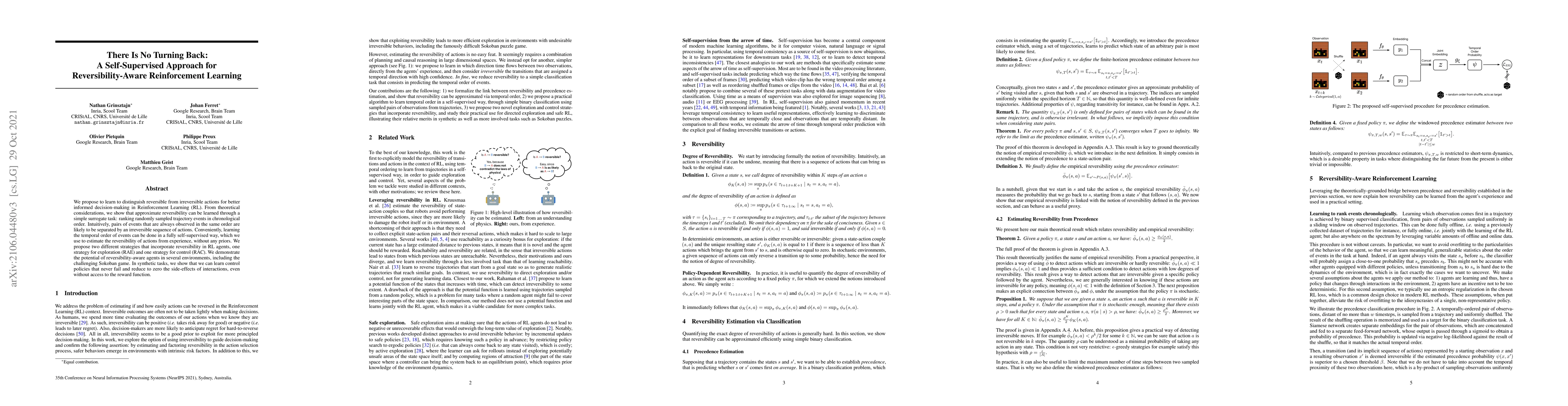 Thumbnail for There Is No Turning Back: A Self-Supervised Approach for
  Reversibility-Aware Reinforcement Learning