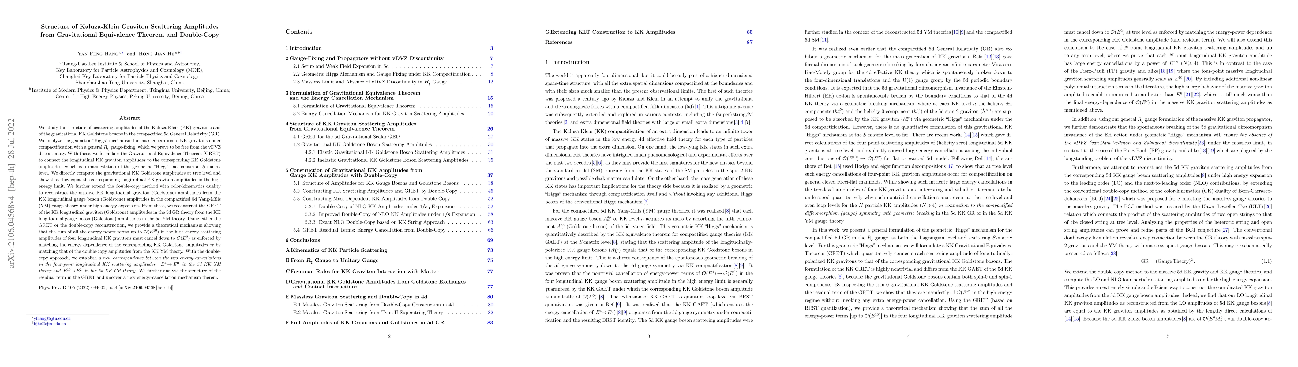 Thumbnail for Structure of Kaluza-Klein Graviton Scattering Amplitudes from
  Gravitational Equivalence Theorem and Double-Copy