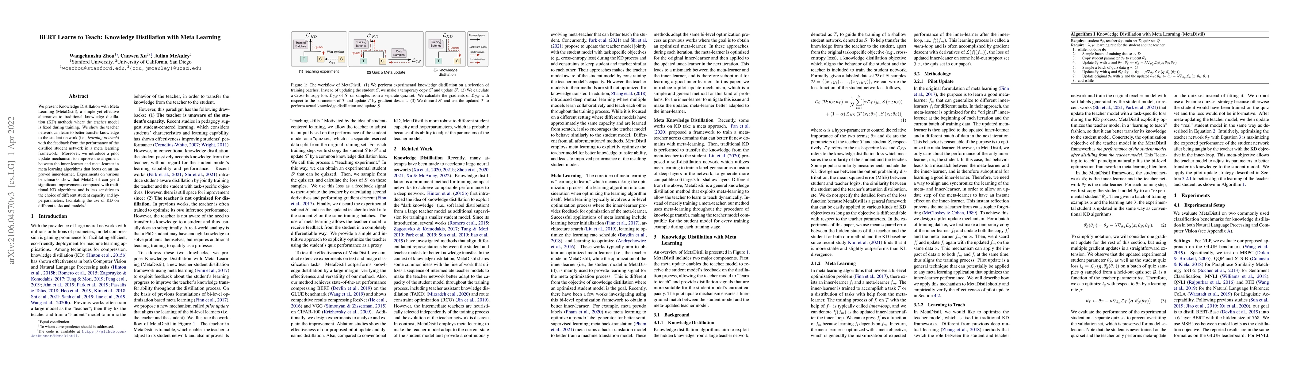 Thumbnail for BERT Learns to Teach: Knowledge Distillation with Meta Learning