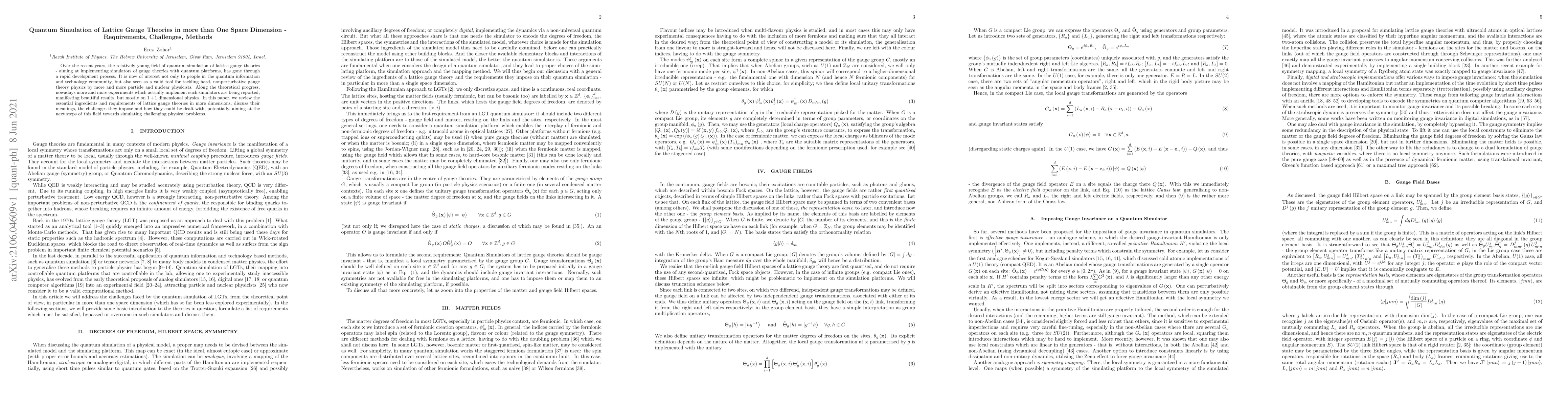Thumbnail for Quantum Simulation of Lattice Gauge Theories in more than One Space
  Dimension -- Requirements, Challenges, Methods