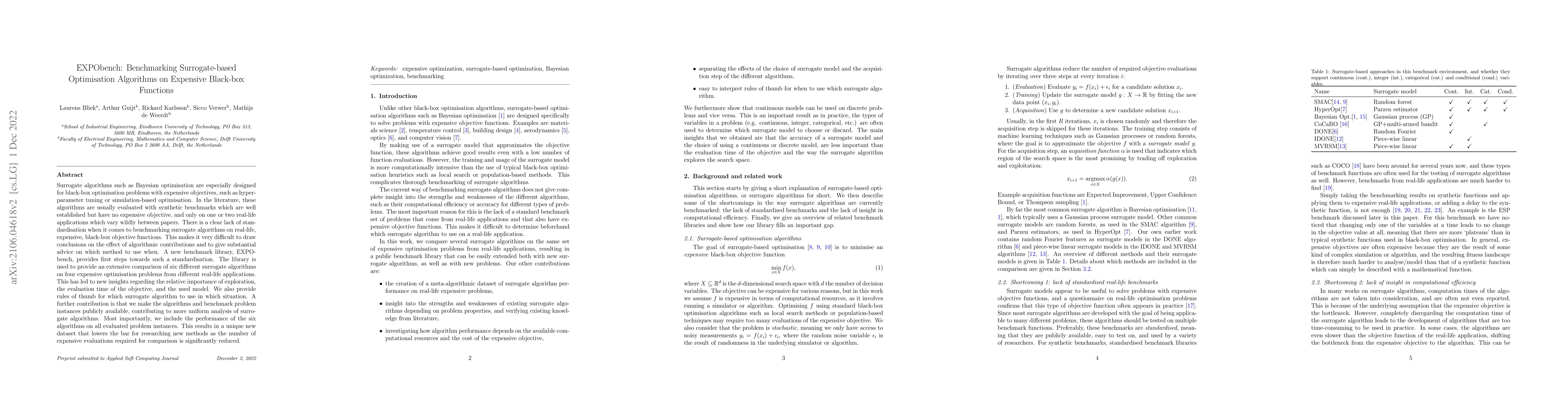 Thumbnail for EXPObench: Benchmarking Surrogate-based Optimisation Algorithms on
  Expensive Black-box Functions