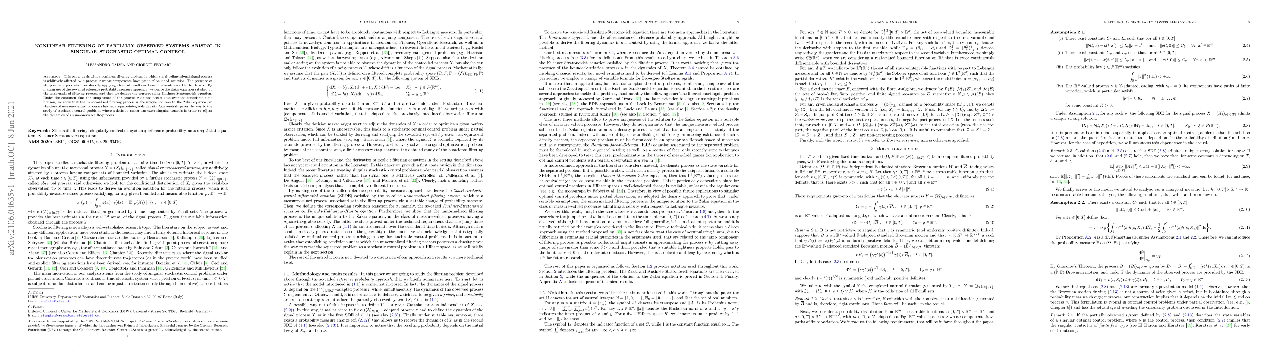 Thumbnail for Nonlinear Filtering of Partially Observed Systems arising in Singular
  Stochastic Optimal Control