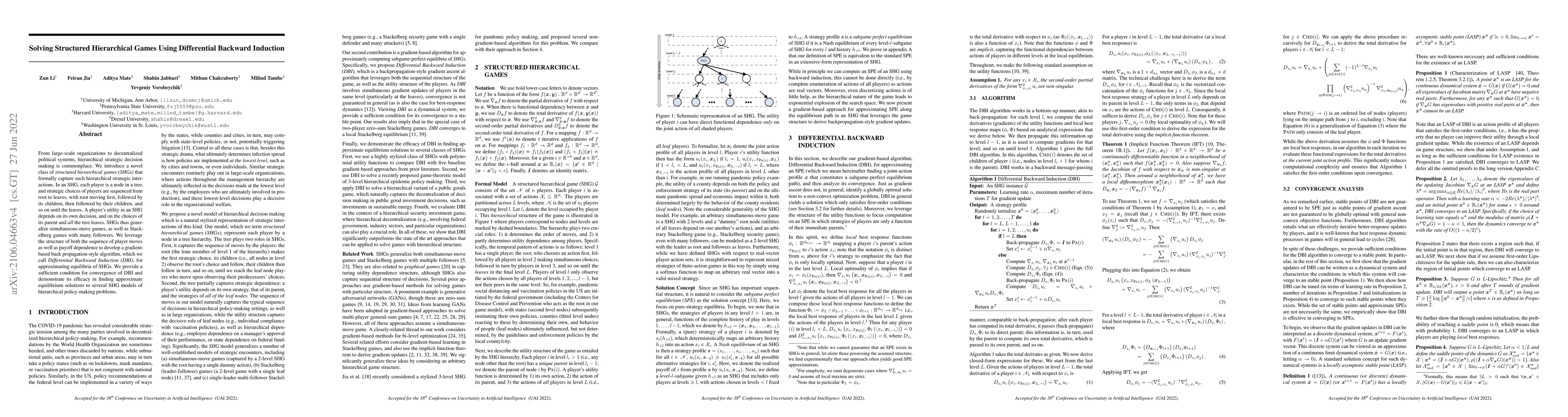 Thumbnail for Solving Structured Hierarchical Games Using Differential Backward
  Induction