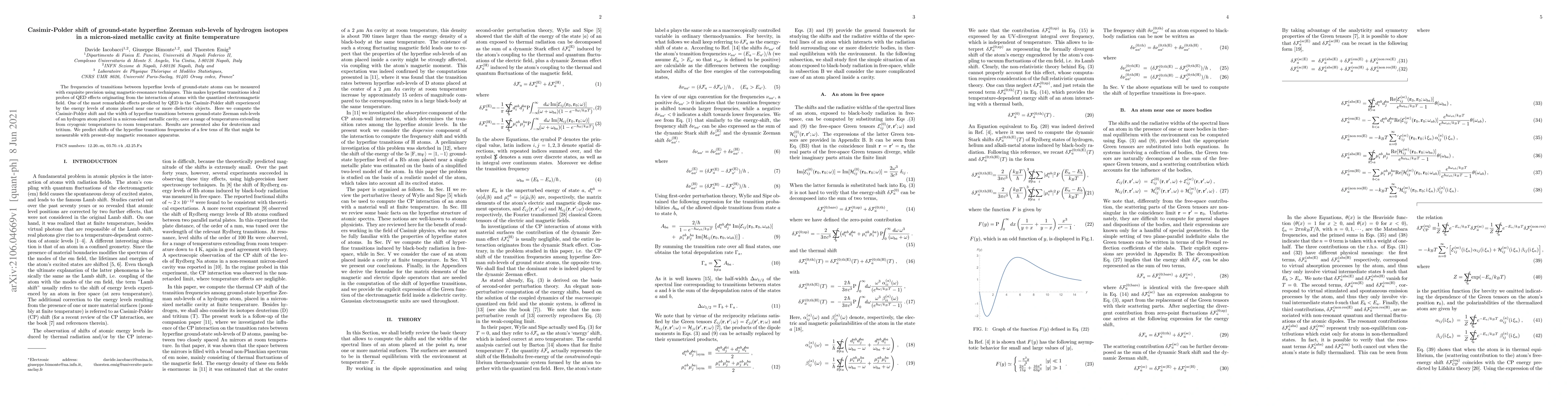 Thumbnail for Casimir-Polder shift of ground-state hyperfine Zeeman sub-levels of
  hydrogen isotopes in a micron-sized metallic cavity at finite temperature