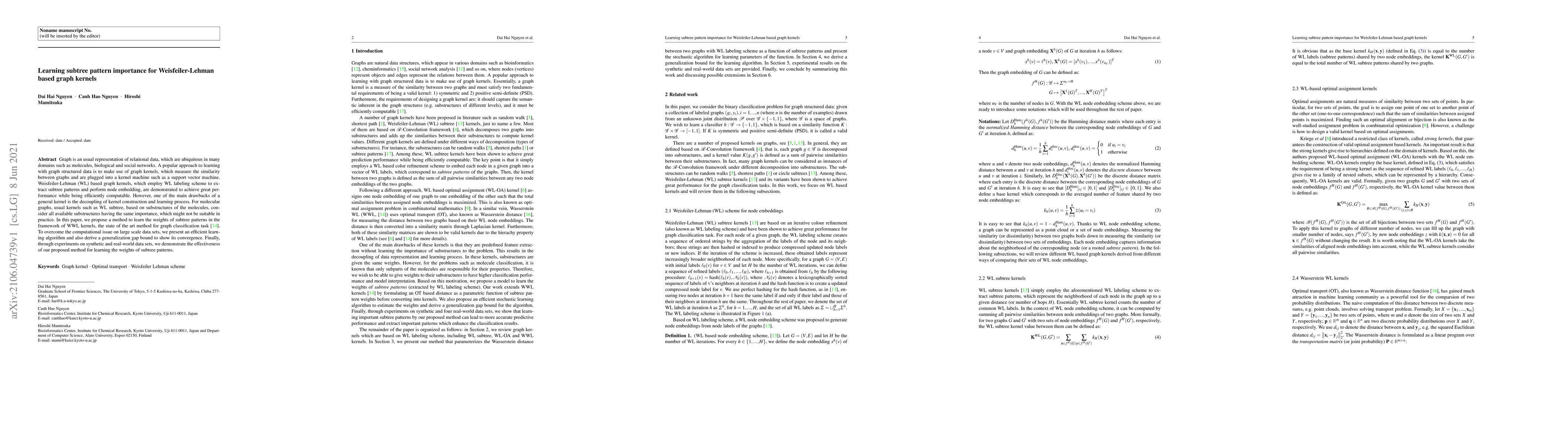Thumbnail for Learning subtree pattern importance for Weisfeiler-Lehmanbased graph
  kernels