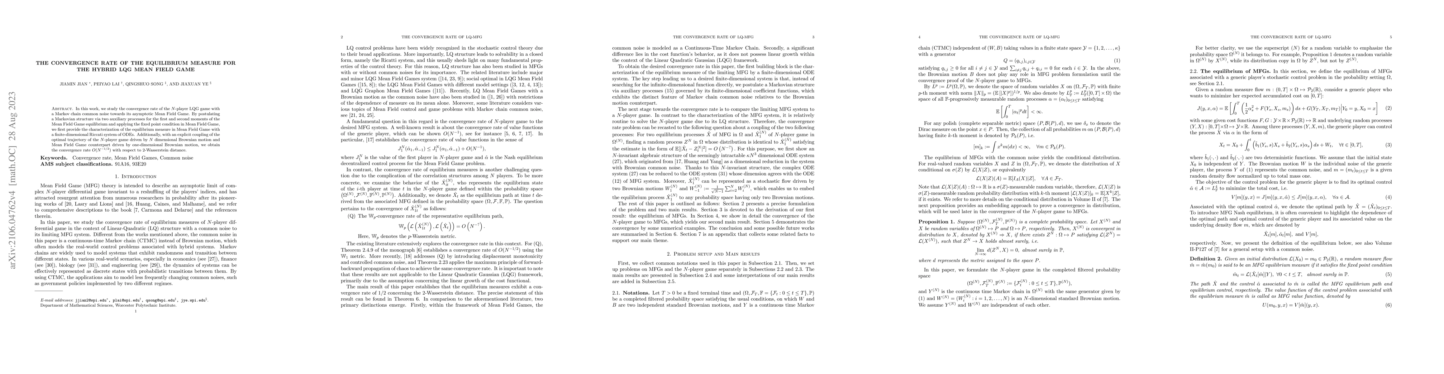 Thumbnail for The convergence rate of the equilibrium measure for the hybrid LQG Mean
  Field Game