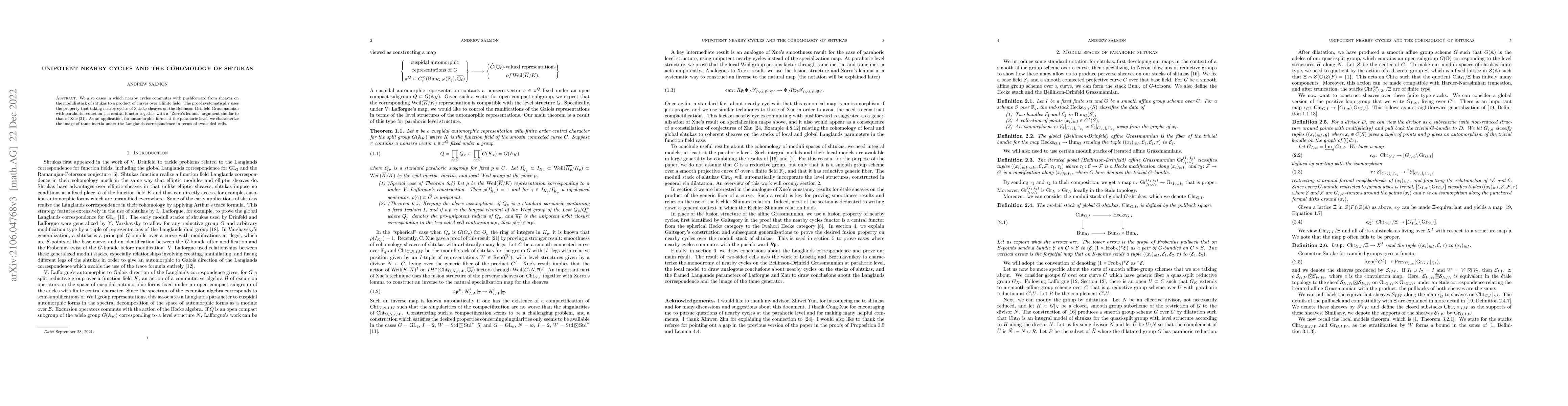Thumbnail for Unipotent nearby cycles and the cohomology of shtukas