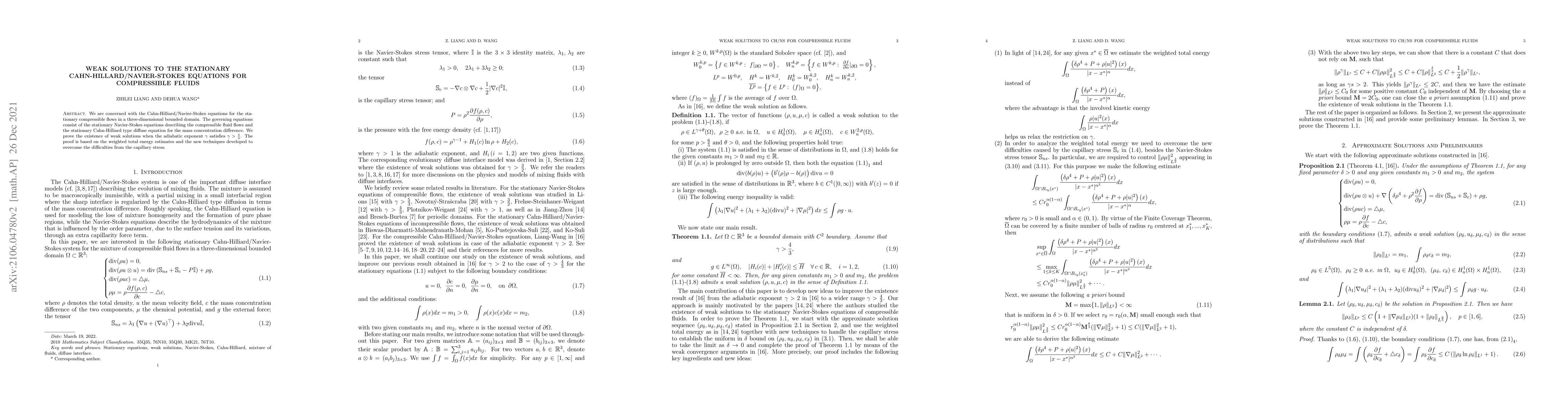 Thumbnail for Weak solutions to the stationary Cahn-Hillard/Navier-Stokes equations
  for compressible fluids