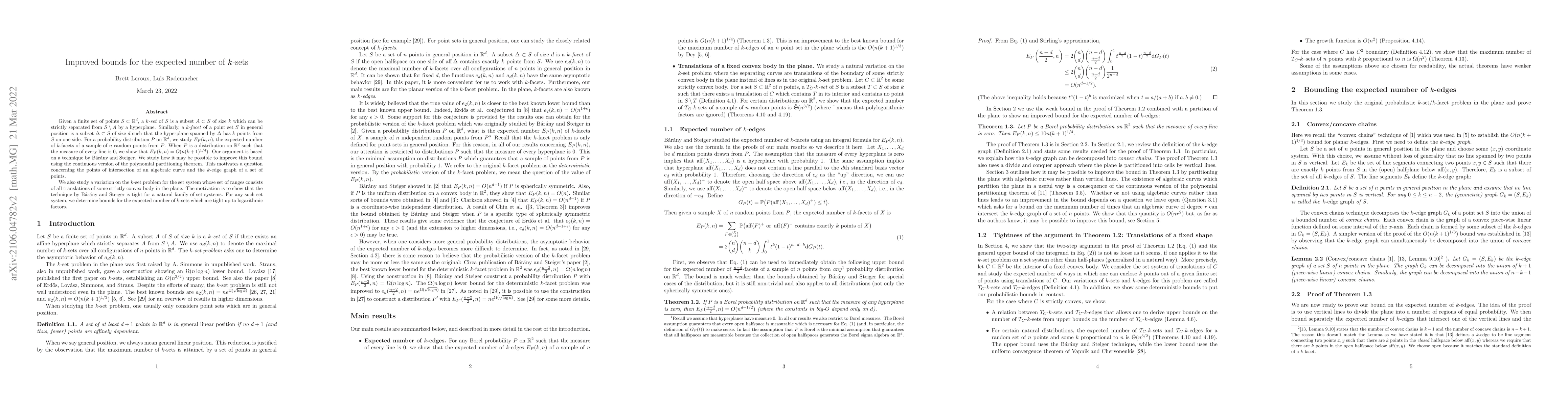 Thumbnail for Improved bounds for the expected number of $k$-sets