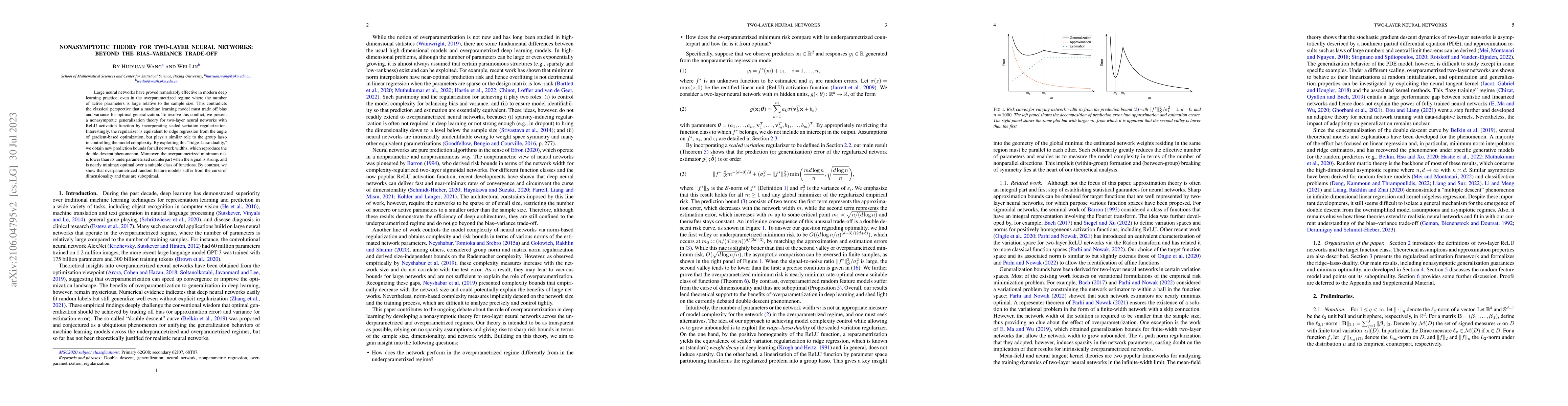 Thumbnail for Nonasymptotic theory for two-layer neural networks: Beyond the
  bias-variance trade-off