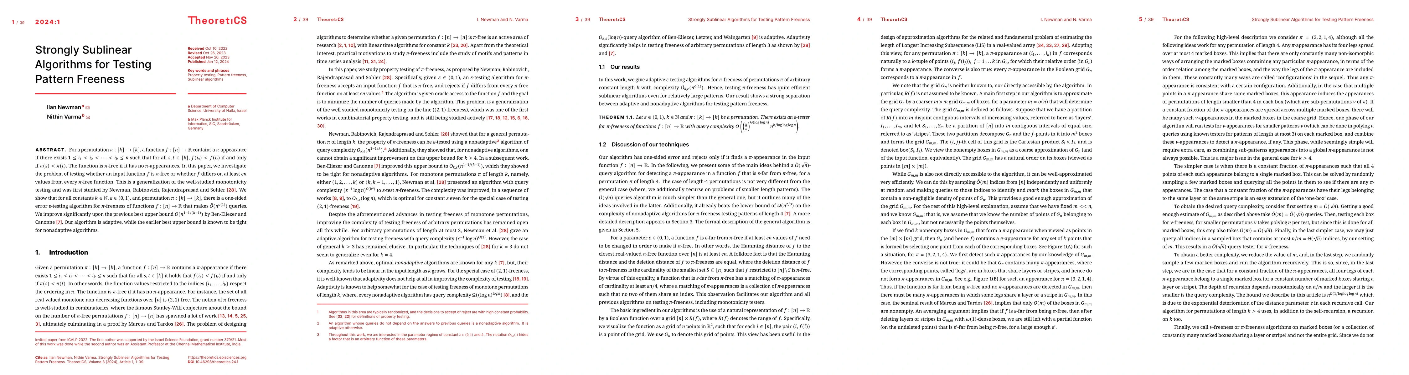 Thumbnail for Strongly Sublinear Algorithms for Testing Pattern Freeness