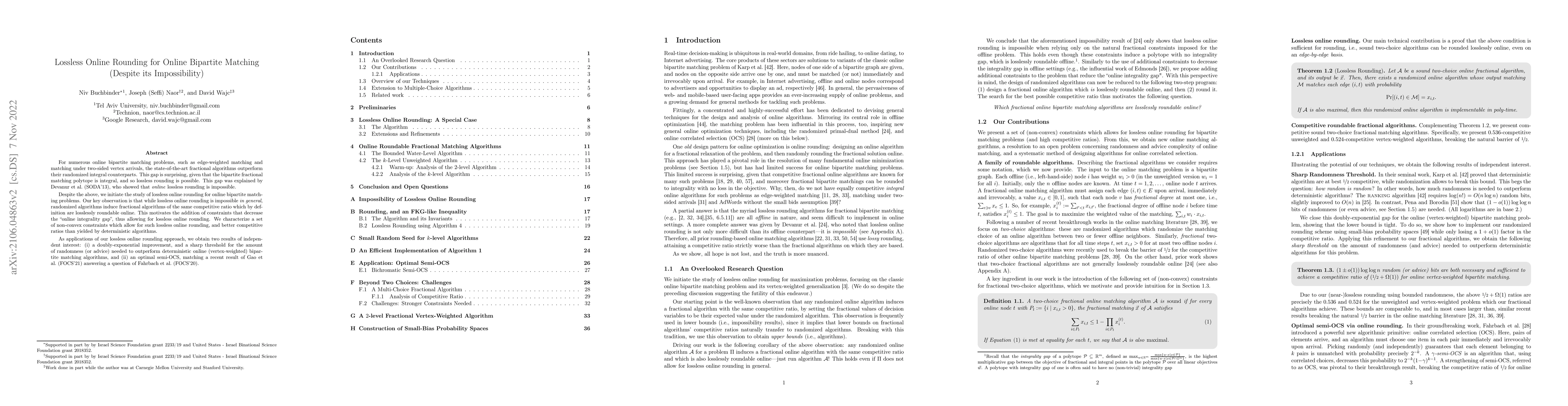 Thumbnail for Lossless Online Rounding for Online Bipartite Matching (Despite its
  Impossibility)