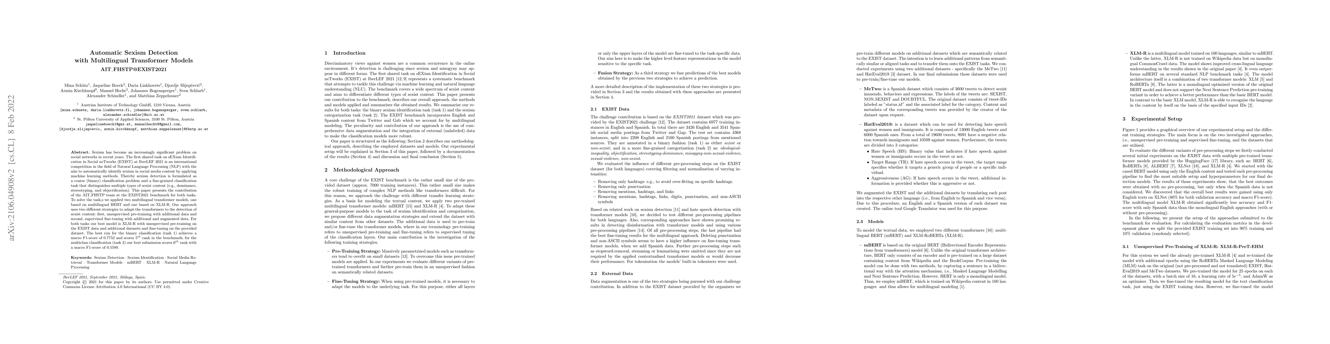 Thumbnail for Automatic Sexism Detection with Multilingual Transformer Models