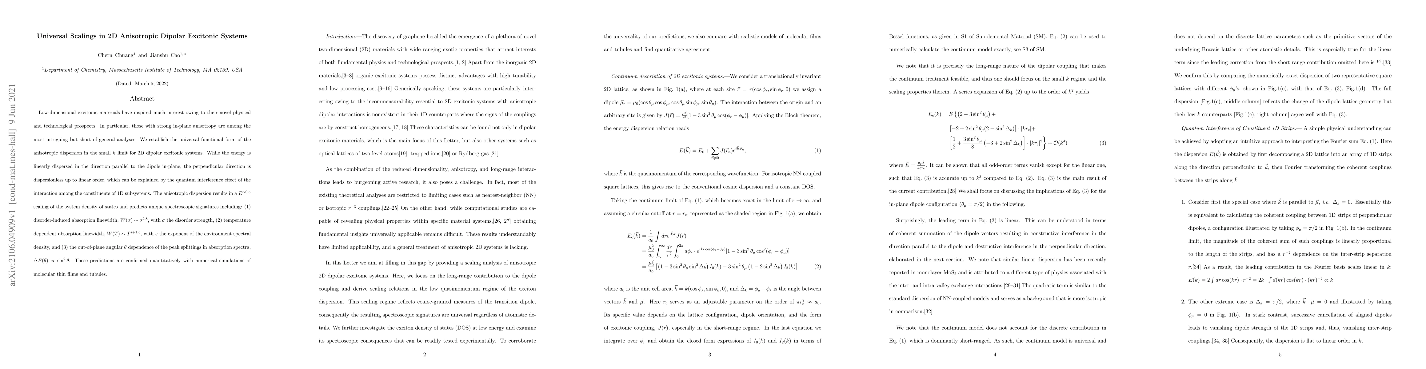 Thumbnail for Universal Scalings in 2D Anisotropic Dipolar Excitonic Systems