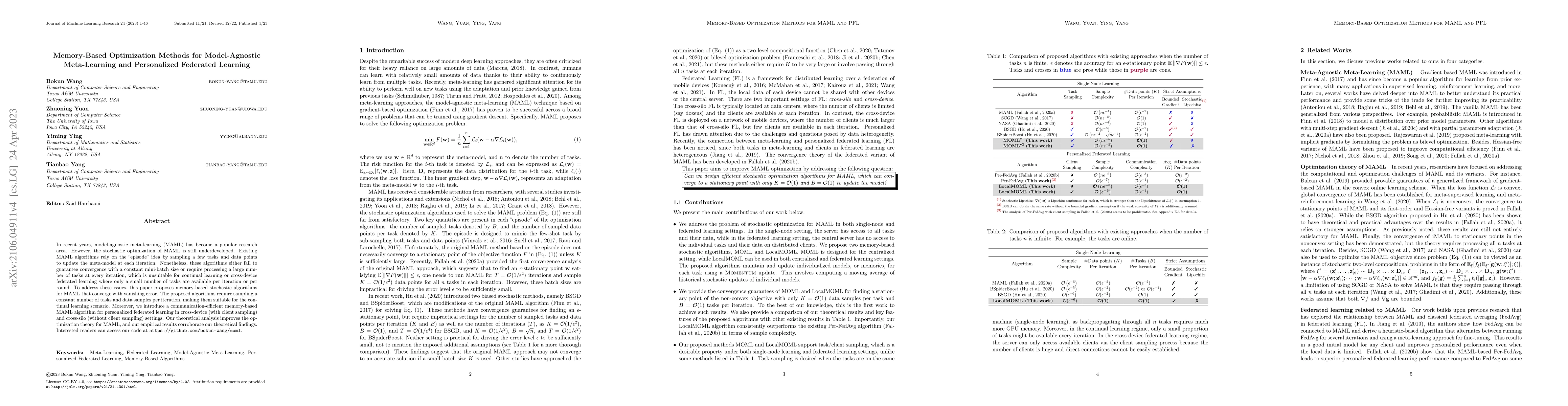 Thumbnail for Memory-Based Optimization Methods for Model-Agnostic Meta-Learning and
  Personalized Federated Learning