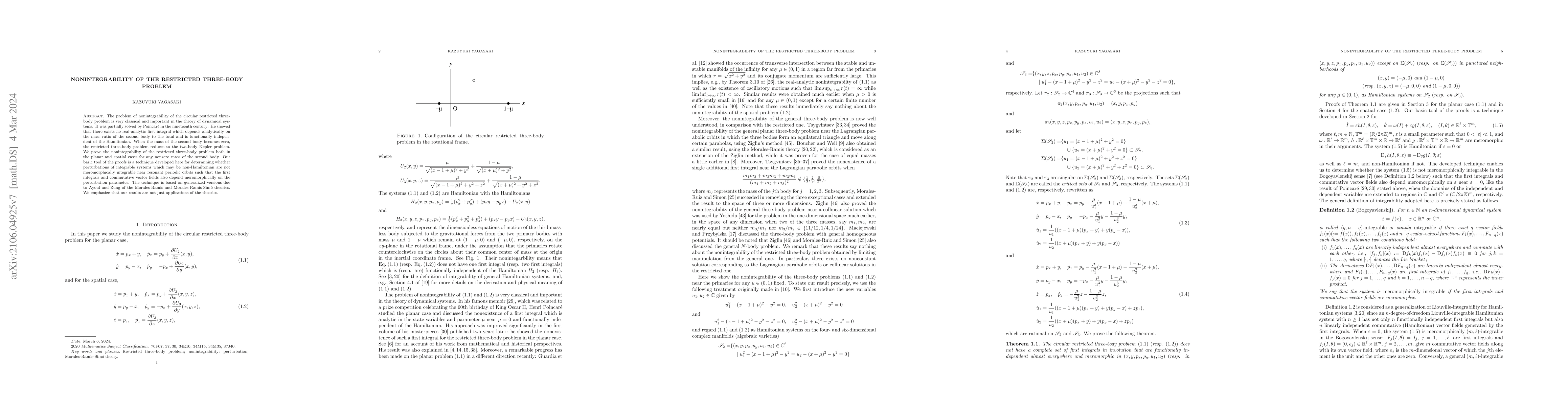 Thumbnail for Nonintegrability of the restricted three-body problem
