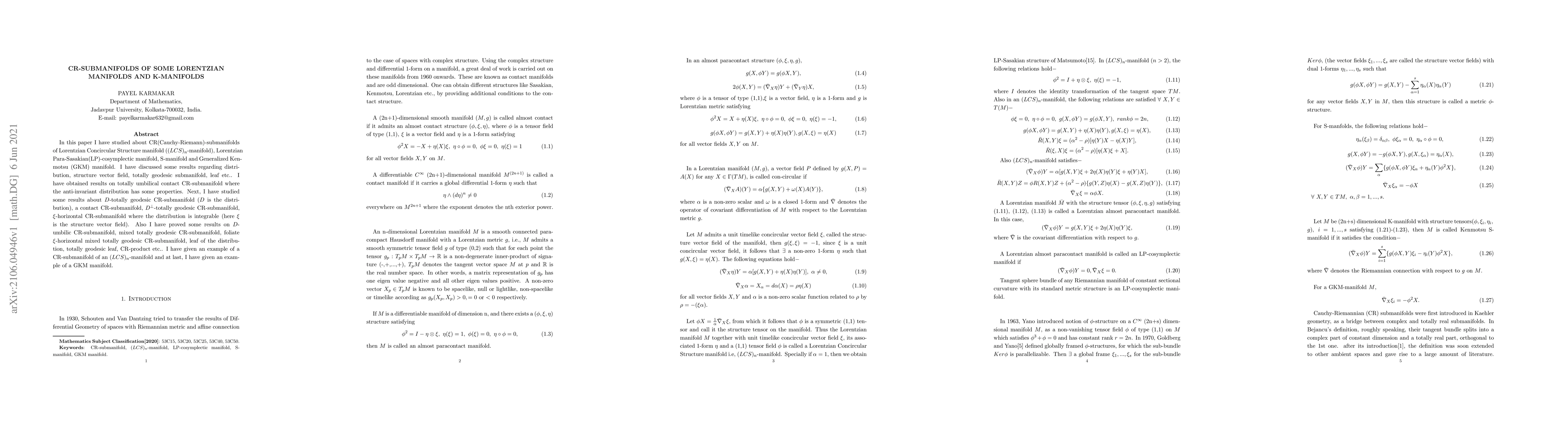 Thumbnail for CR-submanifolds of Some Lorentzian Manifolds and K-manifolds