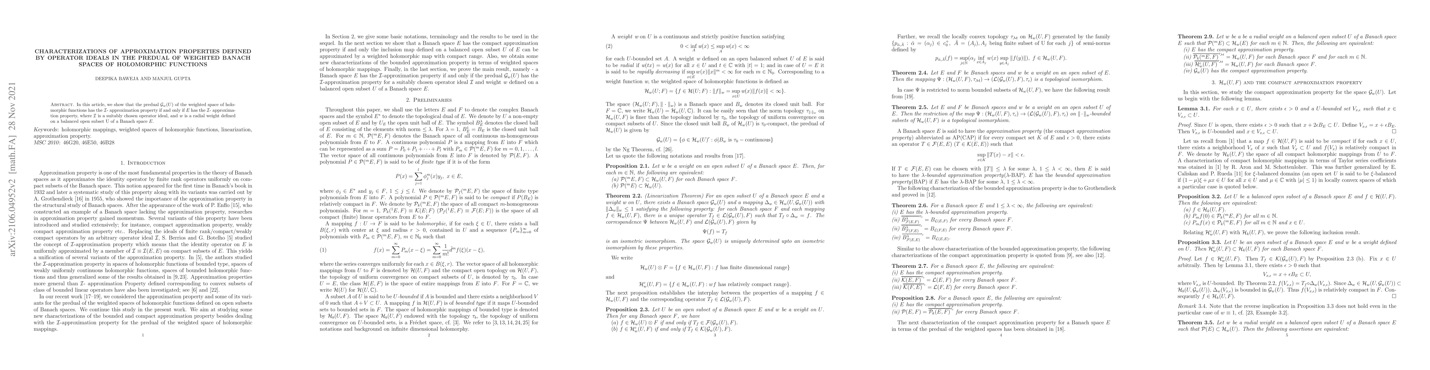 Thumbnail for Characterizations of approximation properties defined by operator ideals
  in the predual of weighted Banach spaces of holomorphic functions