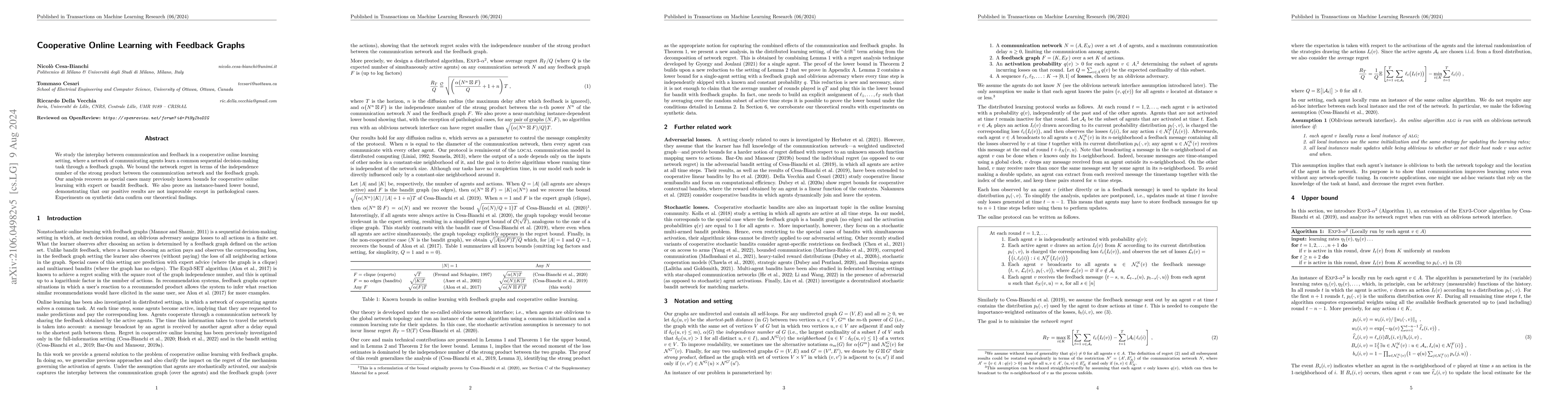 Thumbnail for Cooperative Online Learning with Feedback Graphs