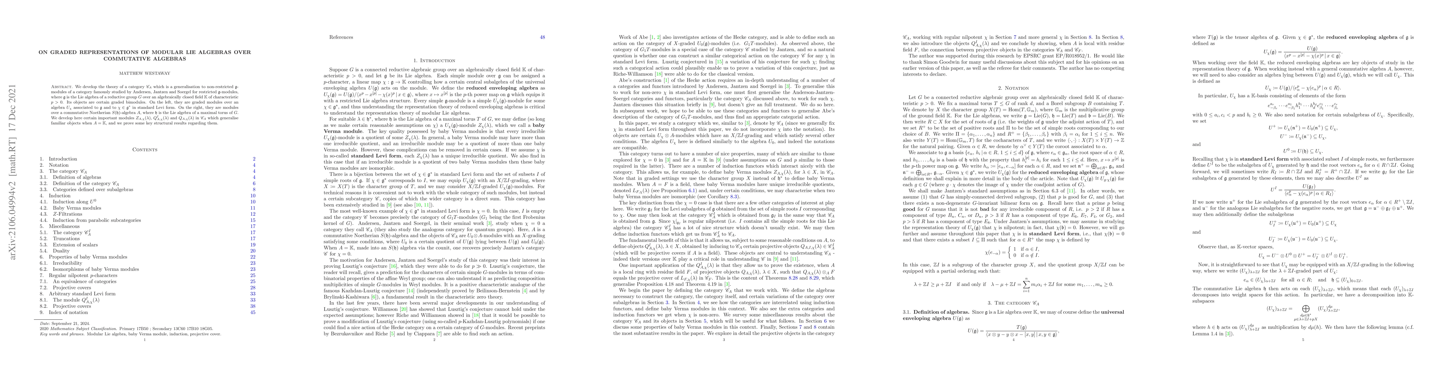 Thumbnail for On graded representations of modular Lie algebras over commutative
  algebras