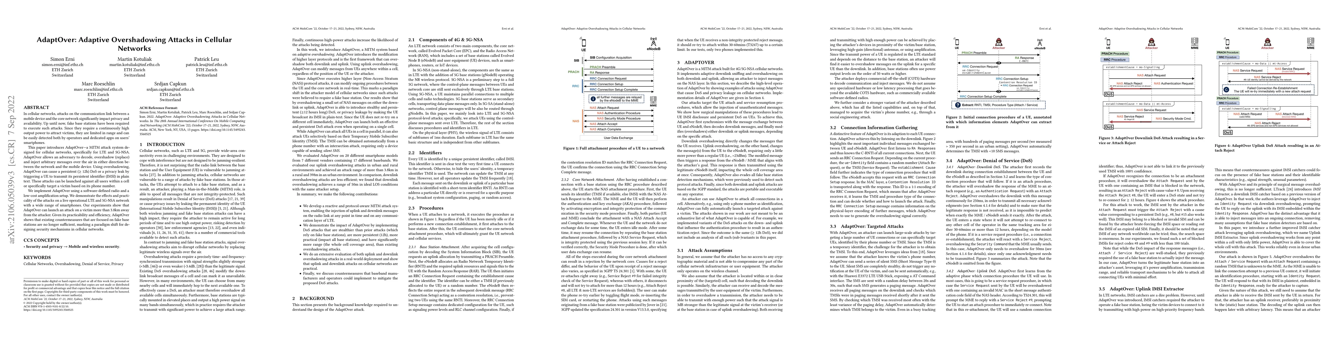 Thumbnail for AdaptOver: Adaptive Overshadowing Attacks in Cellular Networks