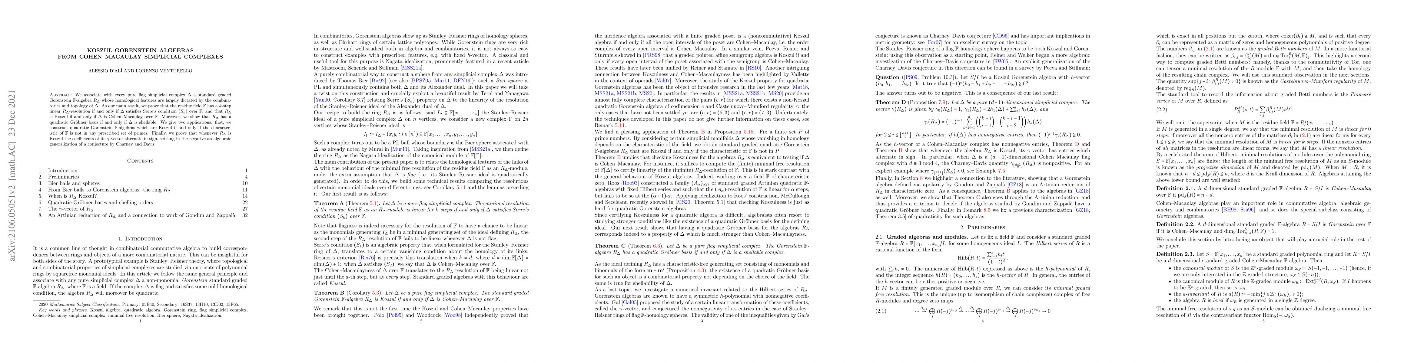 Thumbnail for Koszul Gorenstein algebras from Cohen-Macaulay simplicial complexes