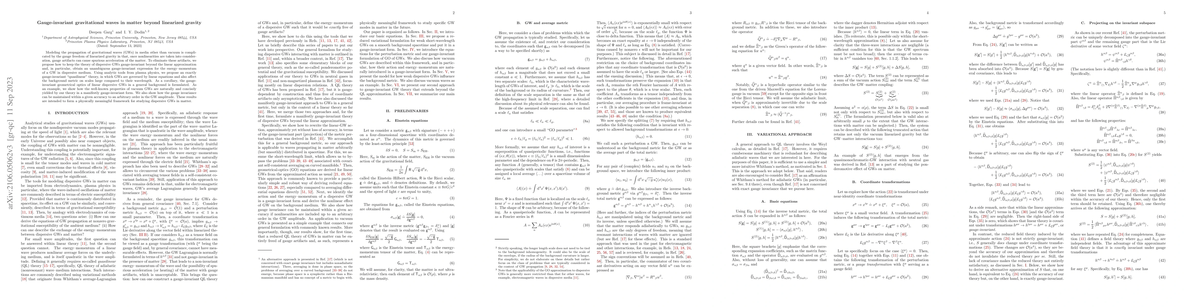 Thumbnail for Gauge-invariant gravitational waves in matter beyond linearized gravity