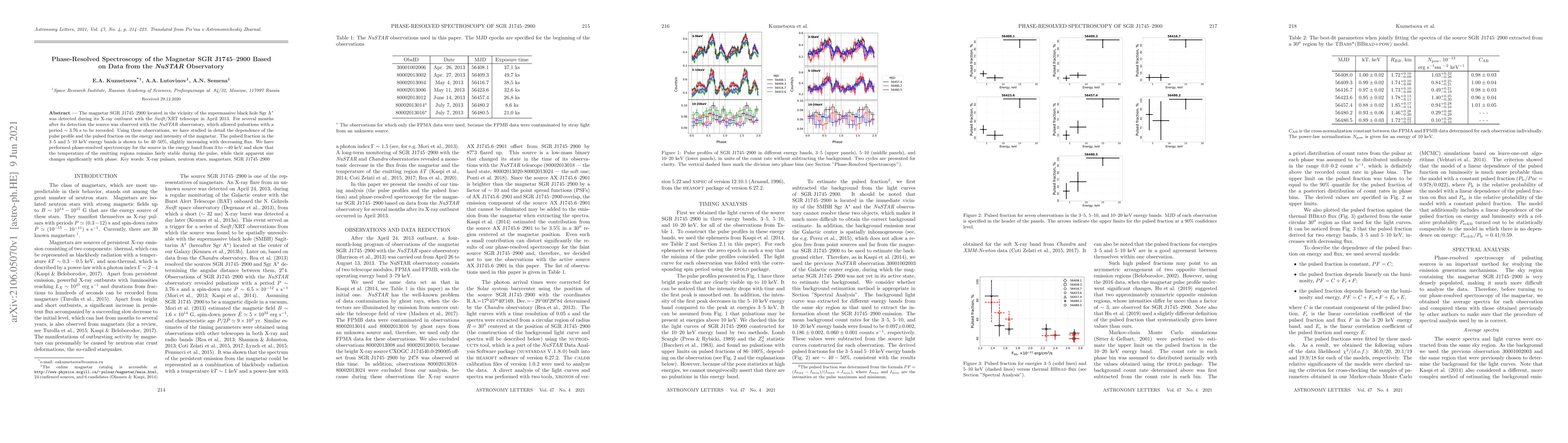 Thumbnail for Phase-Resolved Spectroscopy of the Magnetar SGR J1745-2900 Based on Data
  from the NuSTAR Observatory