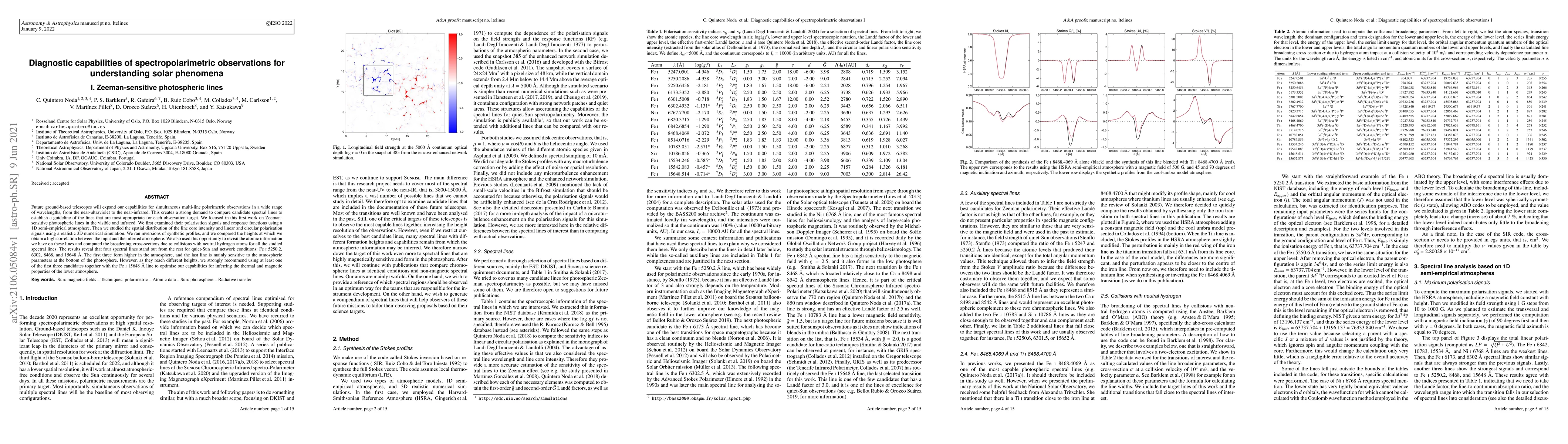 Thumbnail for Diagnostic capabilities of spectropolarimetric observations for
  understanding solar phenomena I. Zeeman-sensitive photospheric lines