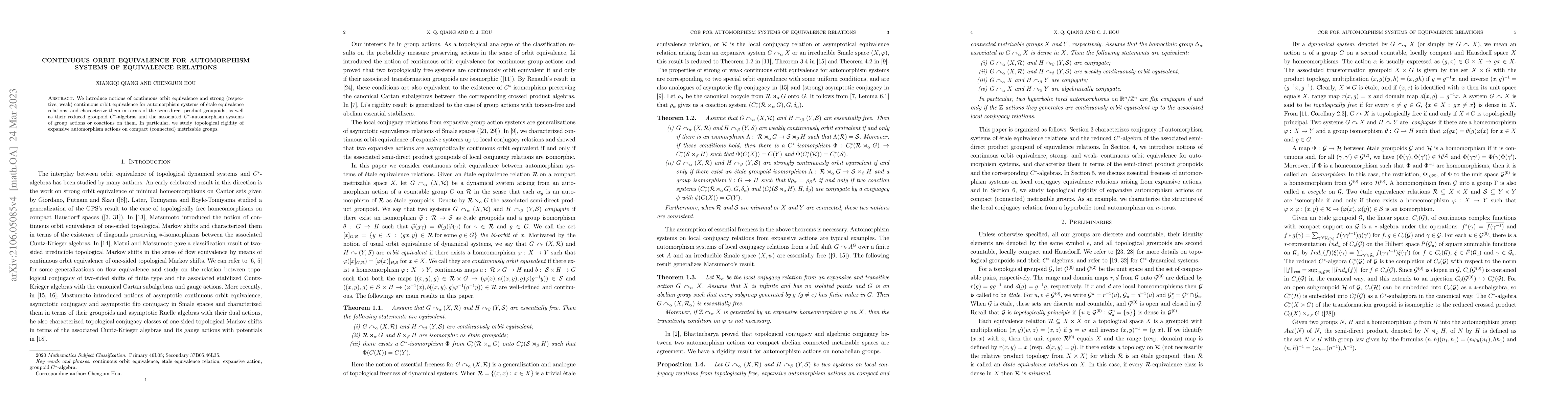 Thumbnail for Continuous orbit equivalence for automorphismhi systems of equivalence
  relations