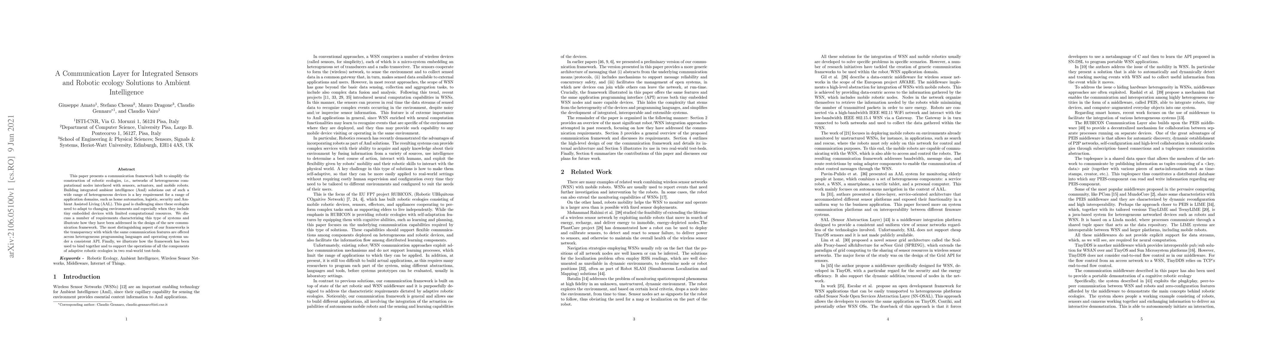 Thumbnail for A Communication Layer for Integrated Sensors and Robotic ecology
  Solutions to Ambient Intelligence