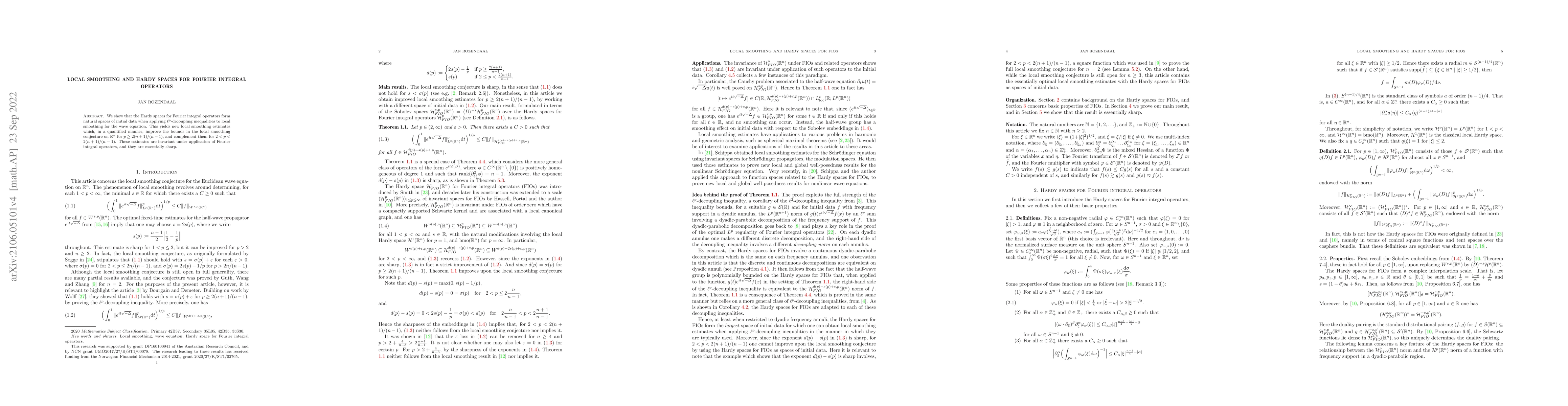 Thumbnail for Local smoothing and Hardy spaces for Fourier integral operators