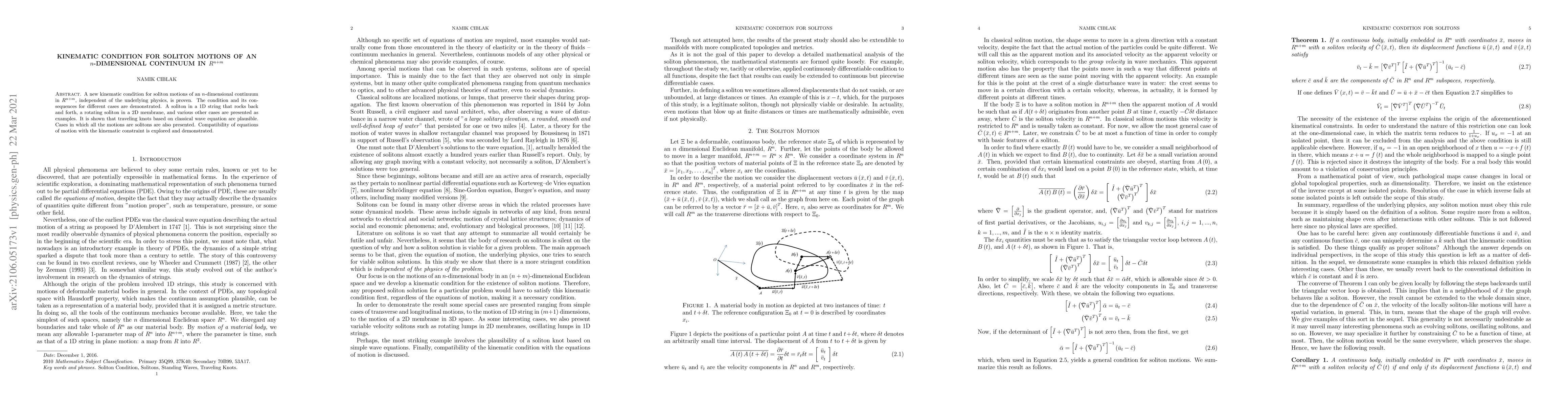 Thumbnail for Kinematic Condition For Soliton Motions of an $n$-dimensional Continuum
  in $R^{n+m}$