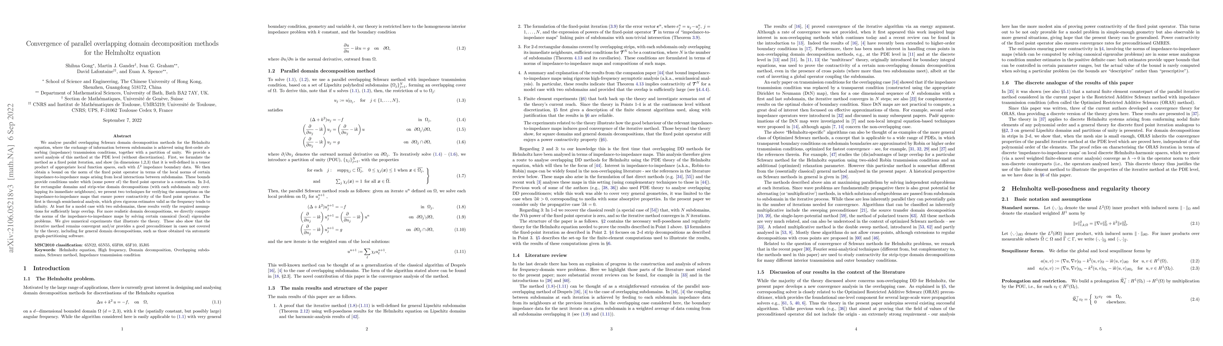 Thumbnail for Convergence of parallel overlapping domain decomposition methods for the
  Helmholtz equation