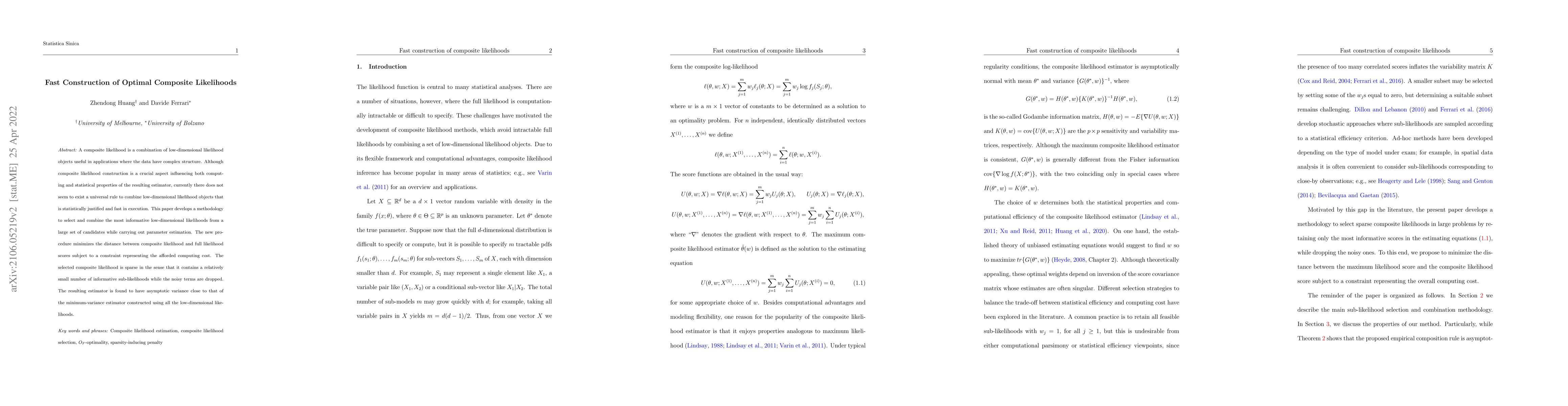 Thumbnail for Fast construction of optimal composite likelihoods