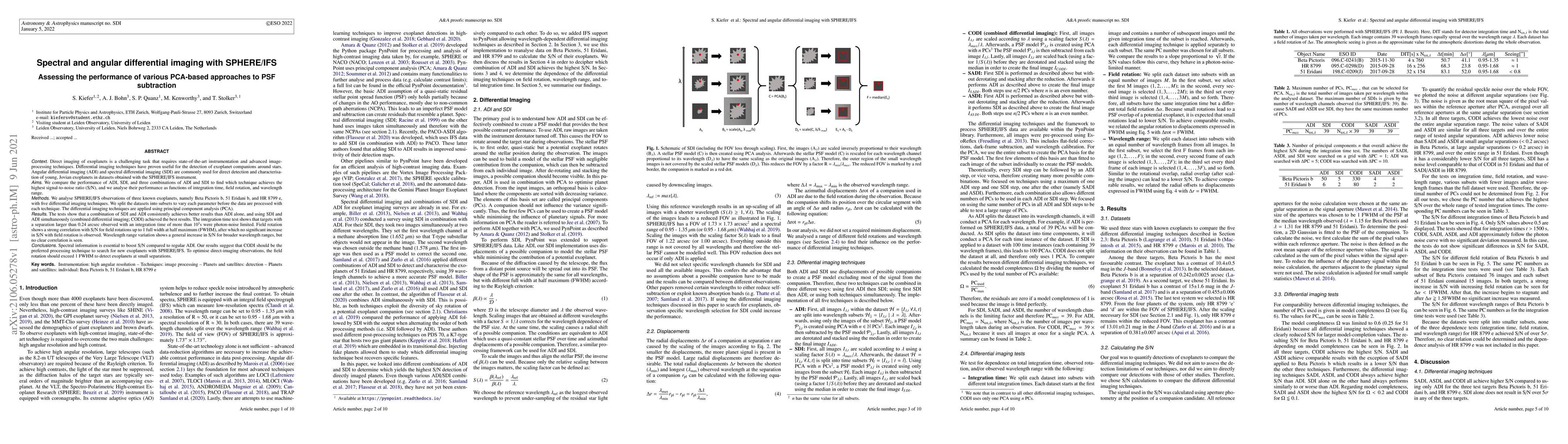 Thumbnail for Spectral and angular differential imaging with SPHERE/IFS. Assessing the
  performance of various PCA-based approaches to PSF subtraction