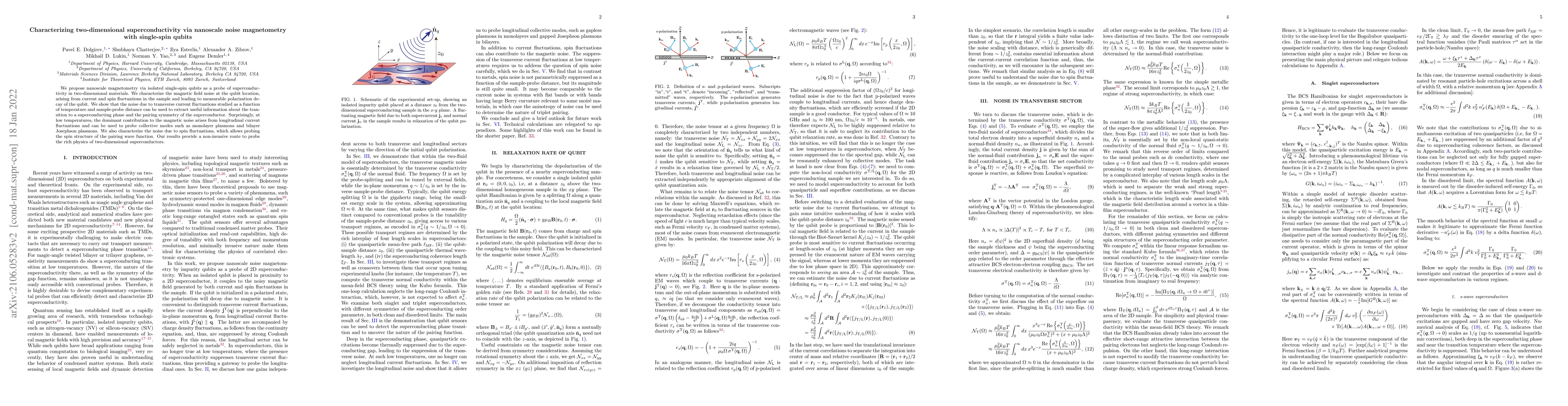 Thumbnail for Characterizing two-dimensional superconductivity via nanoscale noise
  magnetometry with single-spin qubits