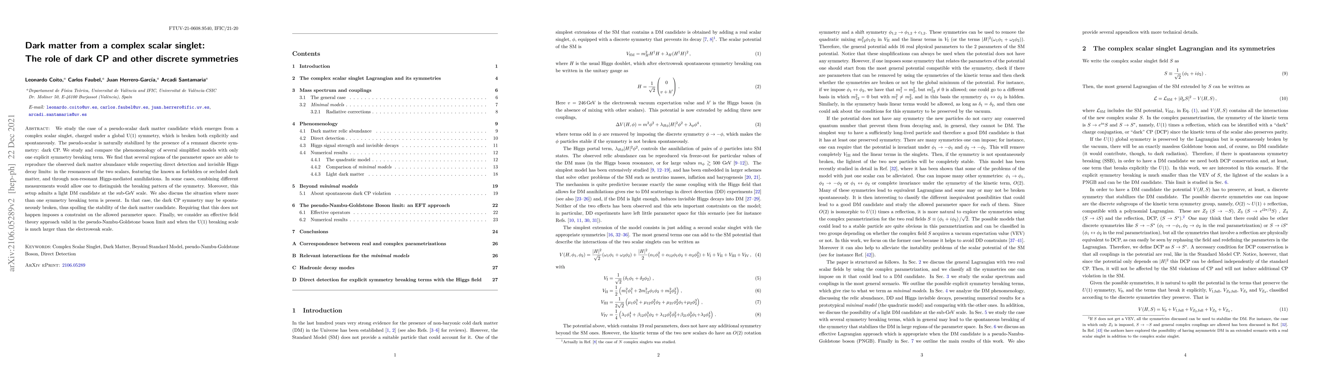 Thumbnail for Dark matter from a complex scalar singlet: The role of dark CP and other
  discrete symmetries