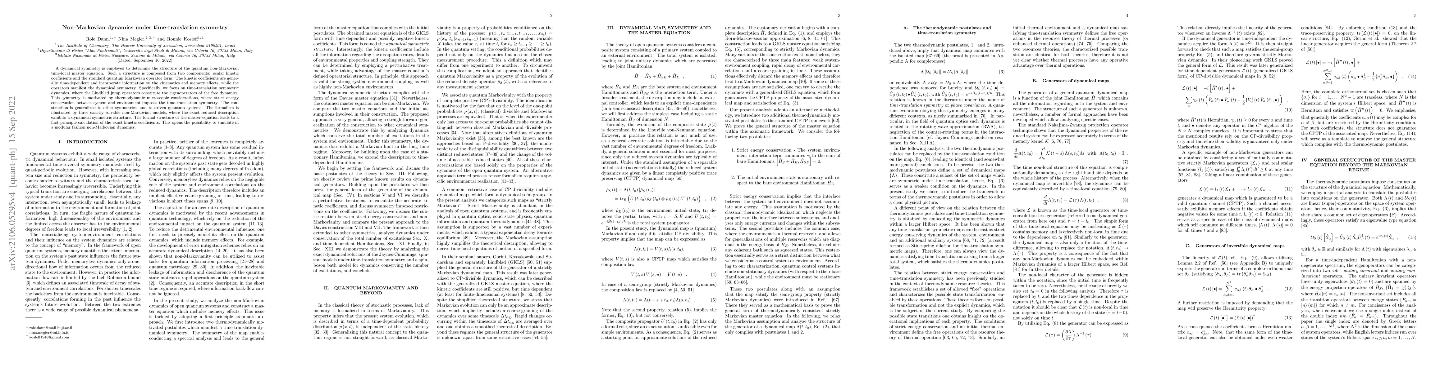 Thumbnail for Non-Markovian dynamics under time-translation symmetry