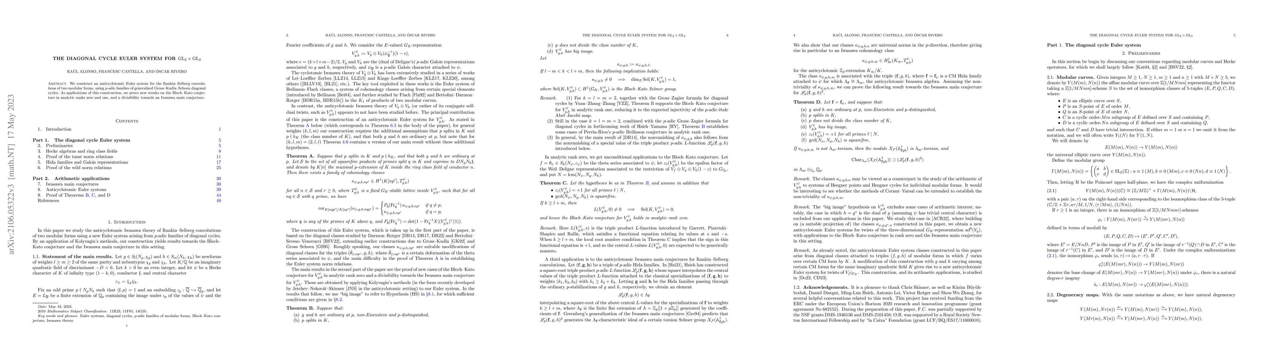 Thumbnail for The diagonal cycle Euler system for ${\rm GL}_2\times{\rm GL}_2$
