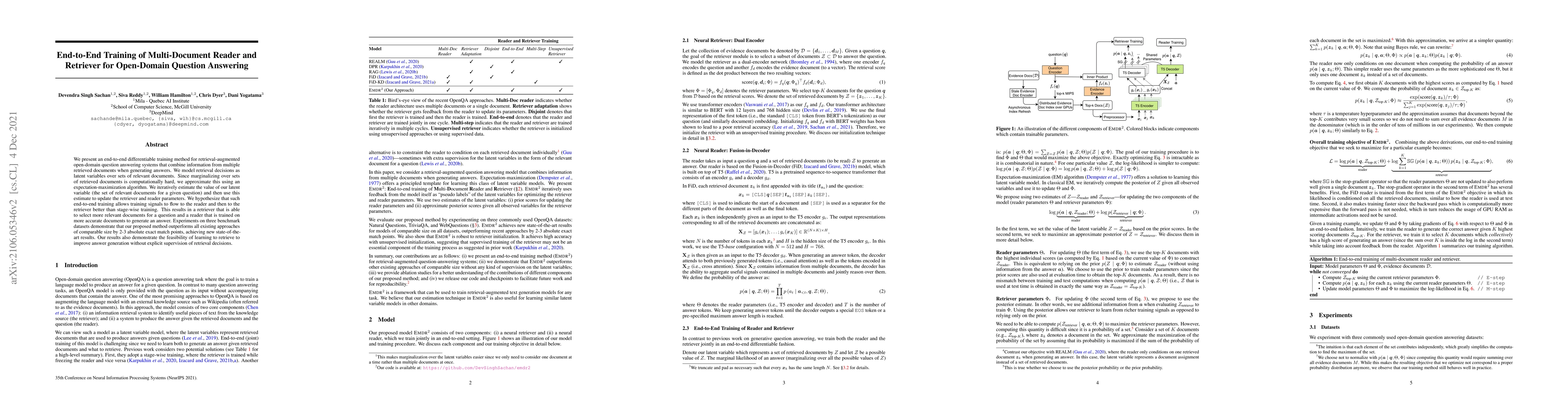 Thumbnail for End-to-End Training of Multi-Document Reader and Retriever for
  Open-Domain Question Answering