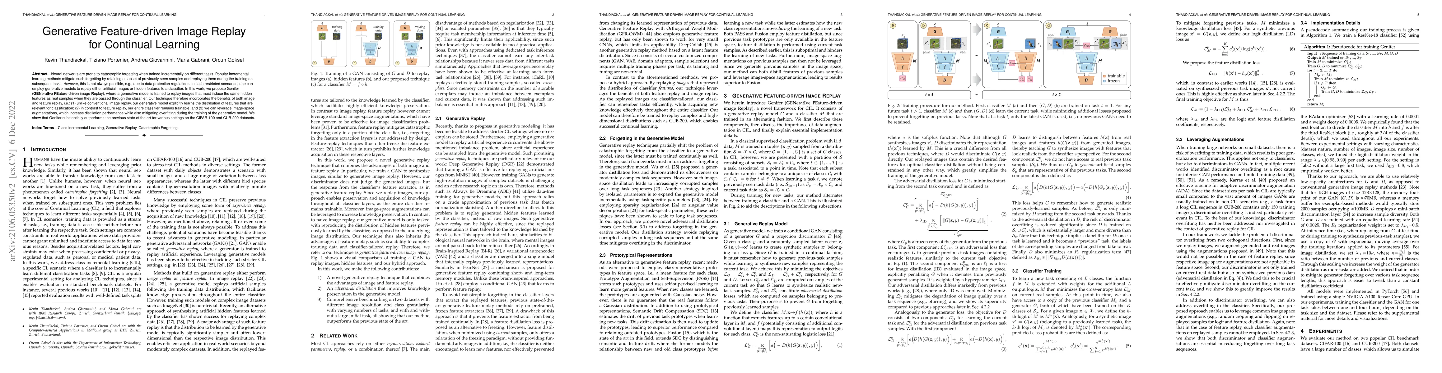 Thumbnail for Generative Feature-driven Image Replay for Continual Learning