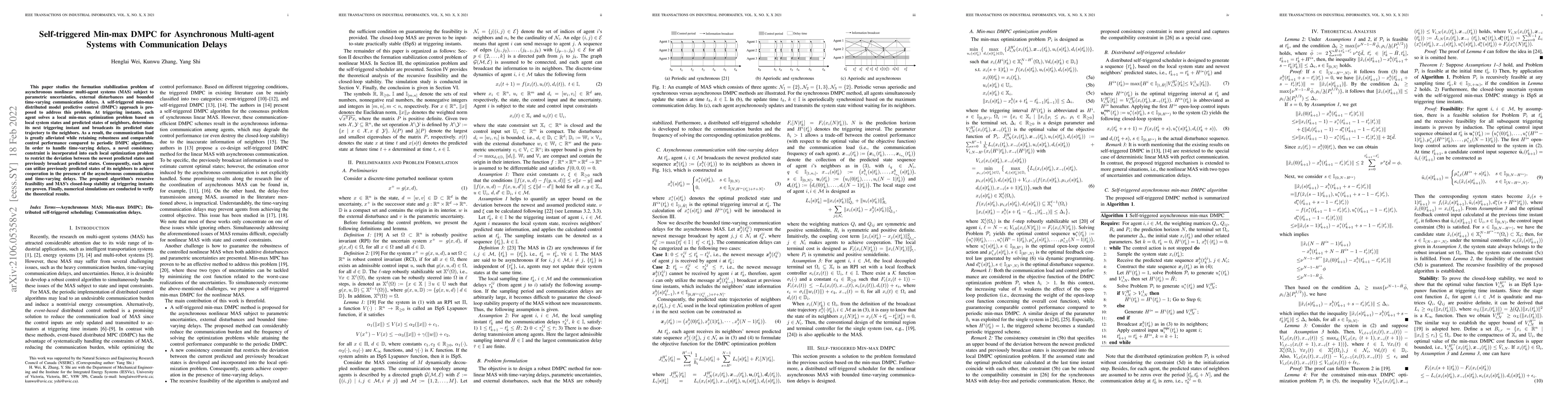 Thumbnail for Self-triggered min-max DMPC for asynchronous multi-agent systems with
  communication delays