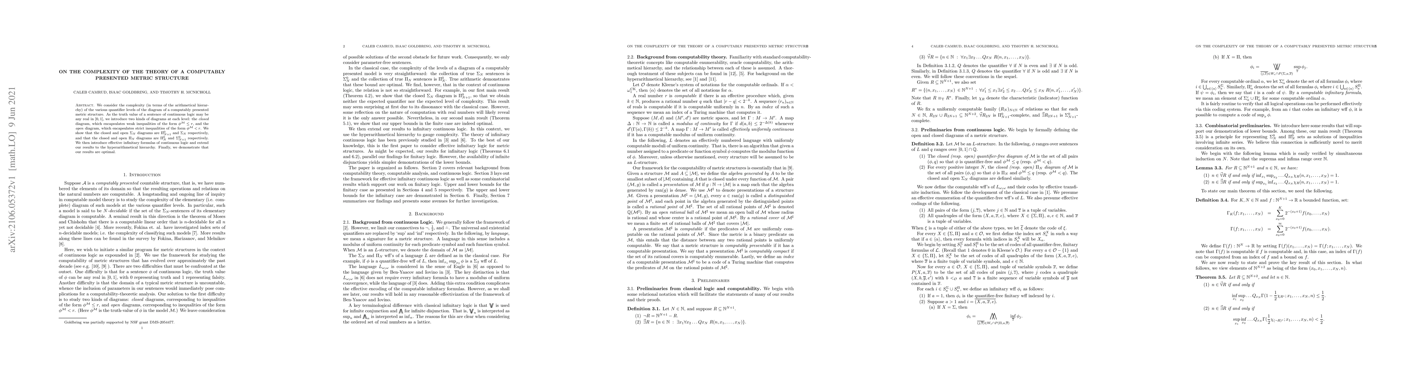 Thumbnail for On the complexity of the theory of a computably presented metric
  structure