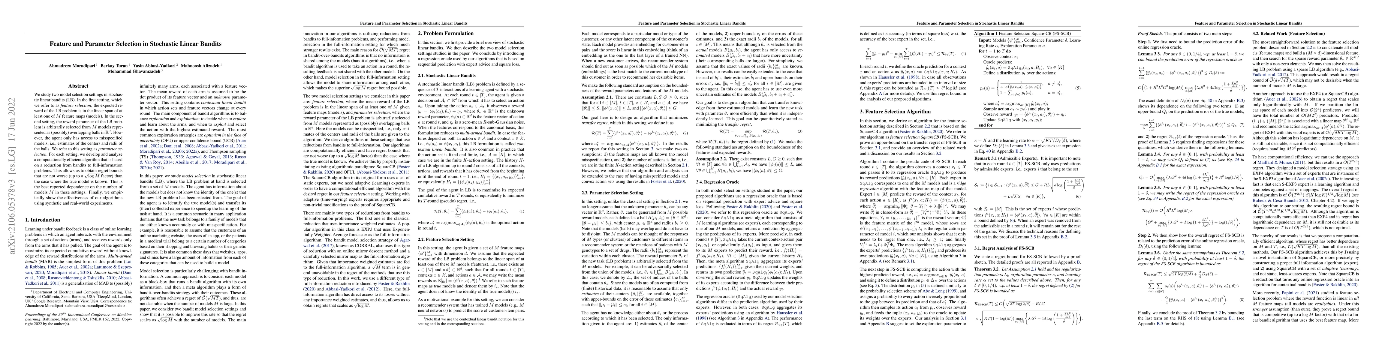 Thumbnail for Feature and Parameter Selection in Stochastic Linear Bandits