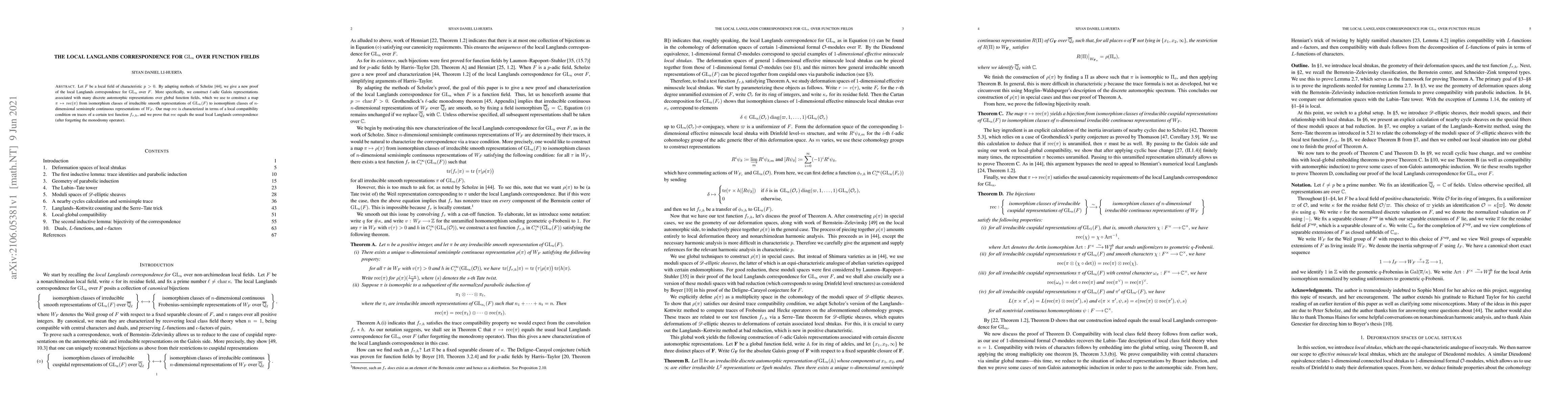 Thumbnail for The local Langlands correspondence for
  $\DeclareMathOperator{\GL}{GL}\GL_n$ over function fields