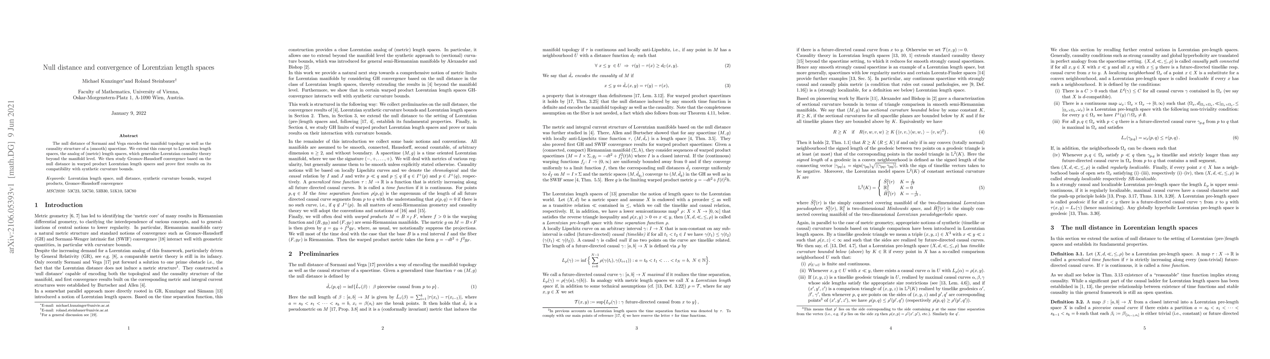 Thumbnail for Null distance and convergence of Lorentzian length spaces