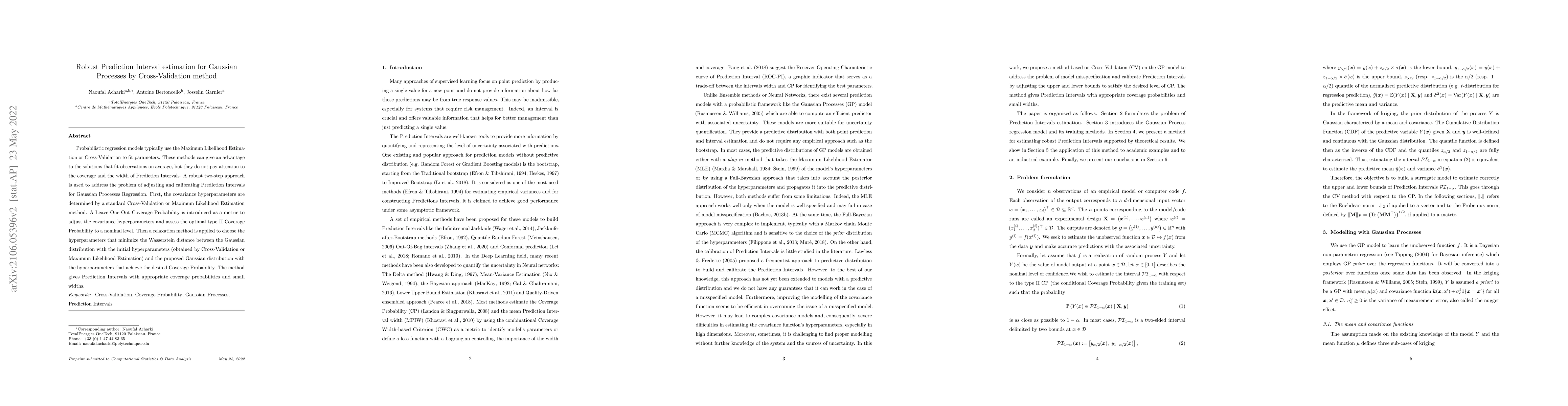 Thumbnail for Robust Prediction Interval estimation for Gaussian Processes by
  Cross-Validation method
