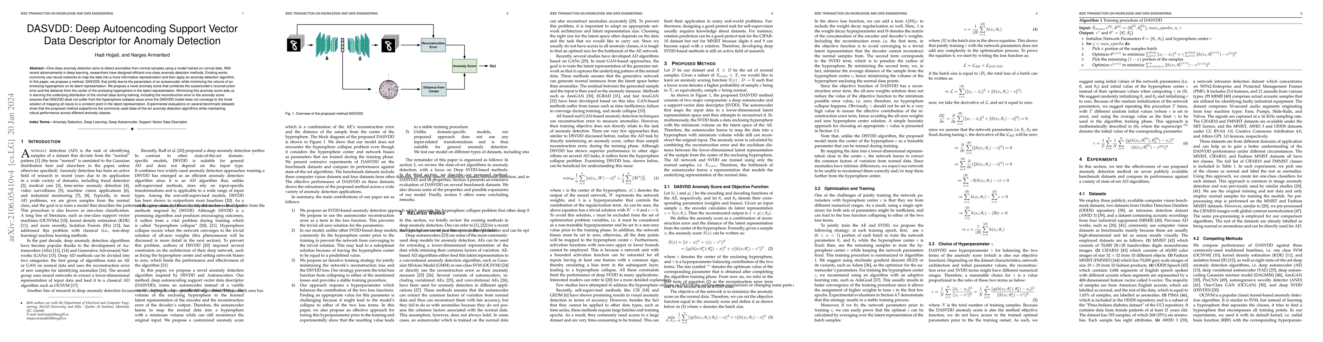 Thumbnail for DASVDD: Deep Autoencoding Support Vector Data Descriptor for Anomaly
  Detection