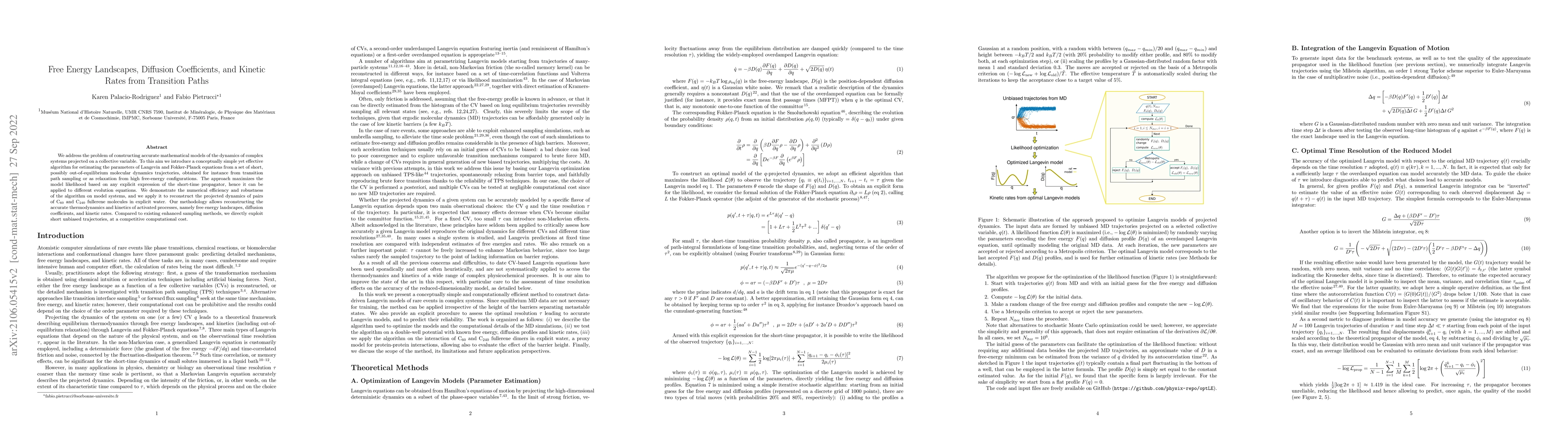 Thumbnail for Free Energy Landscapes, Diffusion Coefficients, and Kinetic Rates from
  Transition Paths